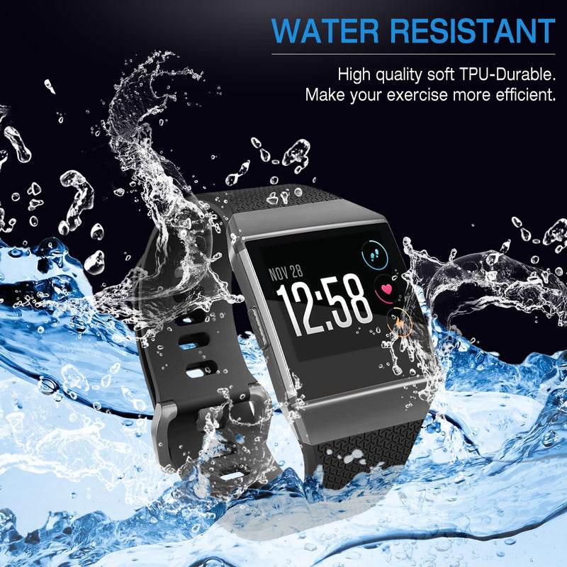 AIUNIT Compatible Ionic Bands for Men Women Teens Kids Large Small, Replacement Strap Sport Accessory Wristband with Original Design for Ionic Smart Watch D01: Black w/ Smoke Gray Buckle - BeesActive Australia