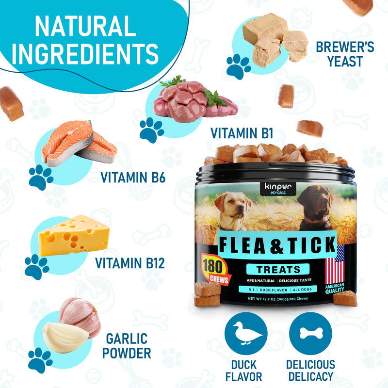 Natural Flea and Tick Chews for Dogs - No Collars, No Mess - Easy Help with Flea and Tick for Dogs - American Quality - for All Breeds and Ages - Duck-Flavored Treats - 180 Flea Chews for Dogs - BeesActive Australia