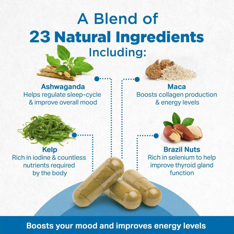 Strength & Spices Natural Thyroxine, Thyroid Support Supplement for Better Mood and Energy, Hormone Balance for Women and Men, Rich in Maca Root, Kelp, Ashwagandha and Brazil Nuts, 1000mg, 60 Capsules - BeesActive Australia