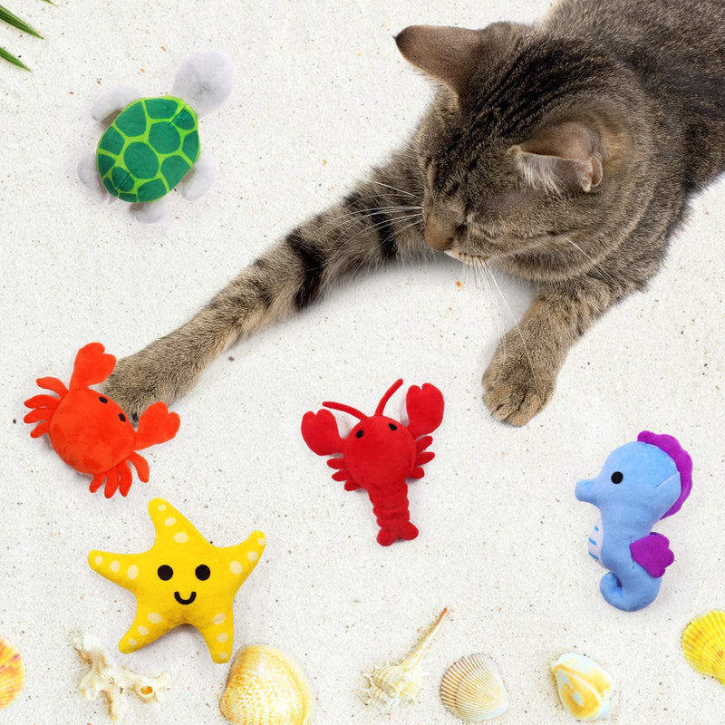 Sea Animals Catnip Toys Seafood Kitten Interactive Toys for Cat Lovers Gifts Kitty Chew Bite Kick Toys Supplies Lobster Octopus Crab Starfish Seahorse Sea Turtle Plush Catmint Pet Presents Set of 6 - BeesActive Australia