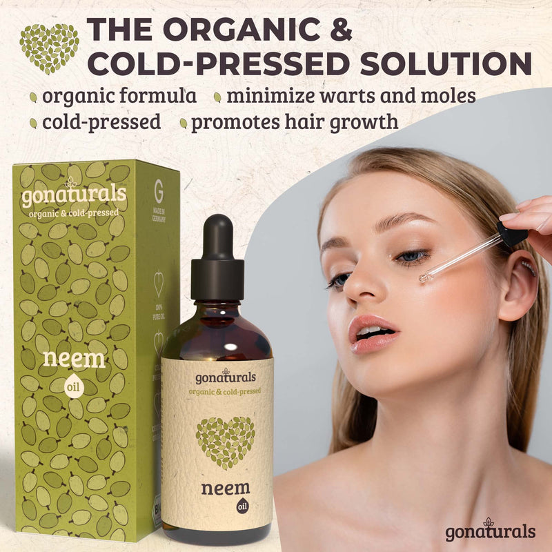 GONATURALS Cold Pressed Neem Oil for Skin - Organic Neem Oil - Neem Oil for Hair: Nail Oil, Eyebrow Oil & Scalp Oil for Hair Growth - Pure Neem Oil Organic - Alternative to Neem Cream (100 ml) 100 ml (Pack of 1) - BeesActive Australia