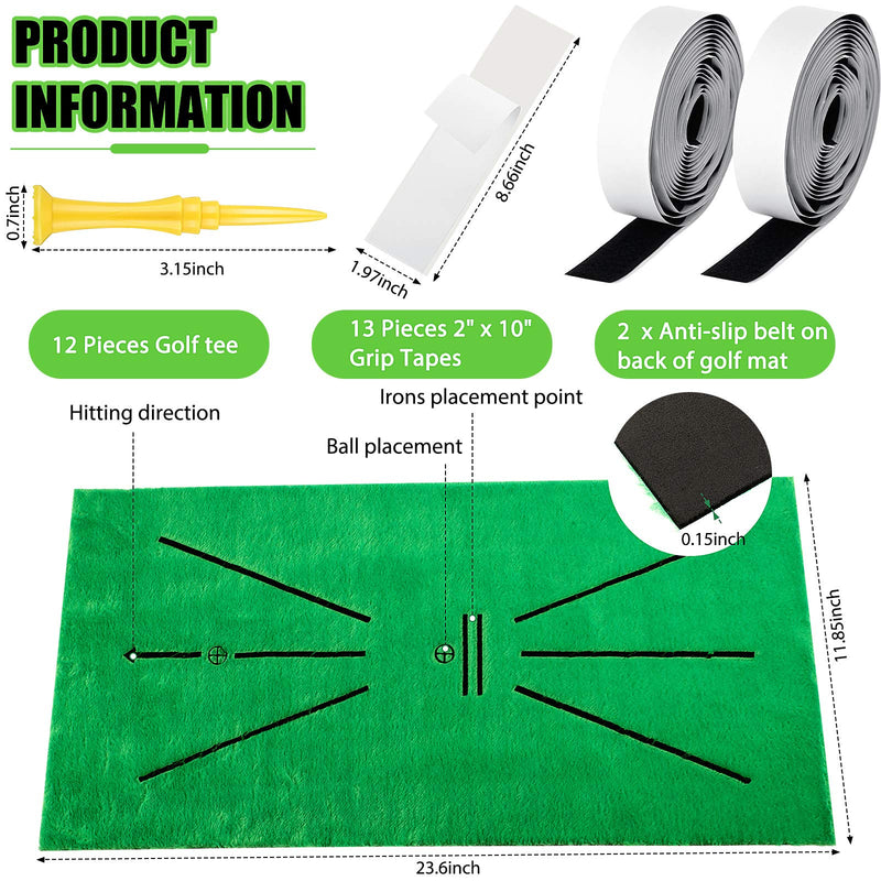 Golf Training Mat Portable Golf Hitting Mat Mini Golf Practice Training Aid Turf Rug for Swing Detection Indoor Outdoor Batting Training Turf Mat with 12 Golf Tees and 13 Grip Tapes - BeesActive Australia