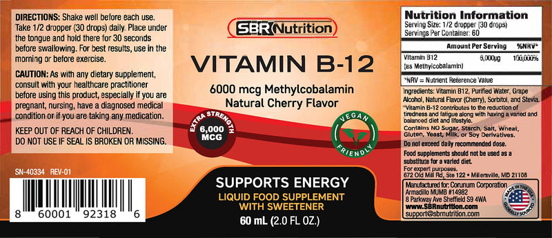 MAX Absorption, Vitamin B12 Sublingual Liquid Drops, 6000mcg Methylcobalamin Per Serving, 60 Servings, Non-GMO, Vegan Friendly - BeesActive Australia
