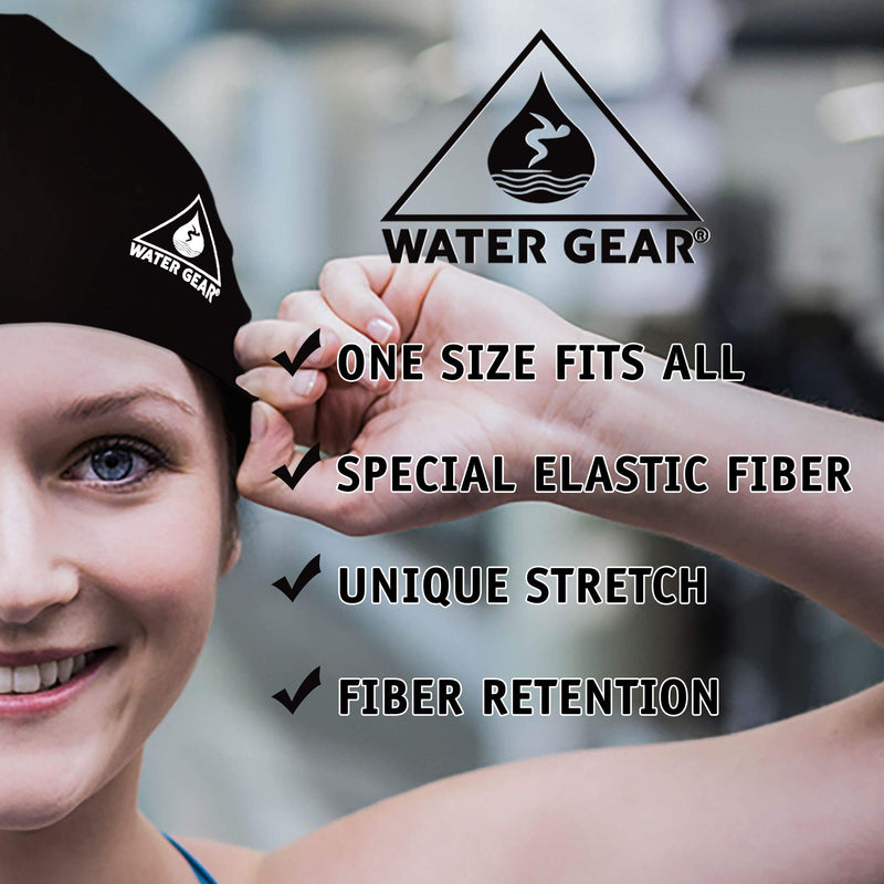 Water Gear Latex Adult Swim Cap - Durable and Flexible Unisex Non-Waterproof - Great for Short and Long Hair - Improve Your Performance - Triathlon Swimmers and Athletes BLACK - BeesActive Australia
