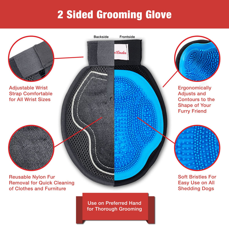Warren London 2in1 Pet Grooming Glove for Dogs & Cats | Reversible Design Pet Brush with Smooth Side to Remove Fur from Clothes & Furniture | Soft Mitten Contours to Pet Body for Comb & Massage - BeesActive Australia