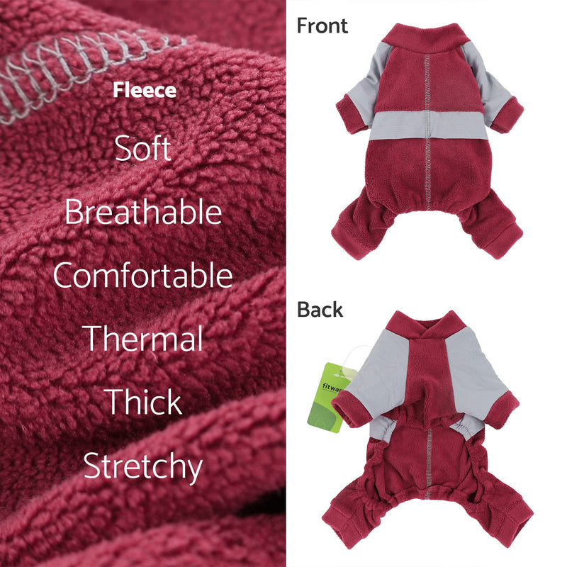 Fitwarm 4 Legs Fleece Dog Sweater with Reflective Stripe, Dog Winter Clothes for Small Dogs, Athleisure Pet Jumpsuit, Cat Apparel Medium Red - BeesActive Australia