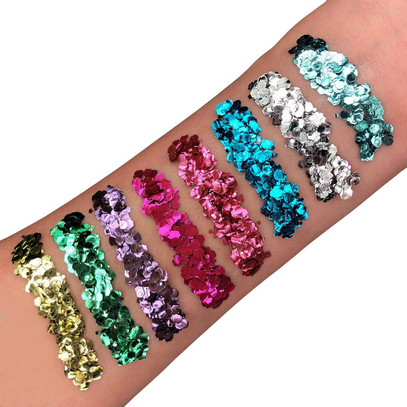Moon Glitter Biodegradable Eco Chunky Glitter - 100% Cosmetic Bio Glitter for Face, Body, Nails, Hair & Lips - 3g Set of 8 + Fix Gel - BeesActive Australia