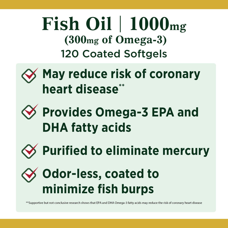 Nature’s Bounty Fish Oil, 1000mg, 300mg of Omega-3, 120 Odorless Softgels (Packaging May Vary) 120 Count - BeesActive Australia