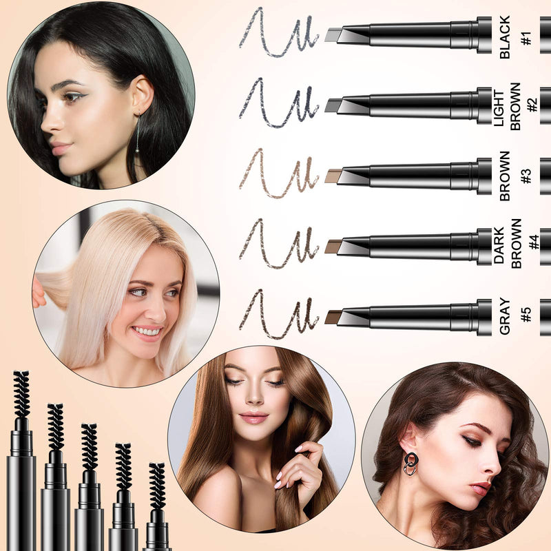 6 Packs Eyebrow Pencil Long Lasting with Brush, Waterproof Retractable Brow Pencil Mechanical Sweat-proof 2 in 1 Double Headed Brow Pencil and Brow Brush Makeup Tool (Coffee) Coffee - BeesActive Australia