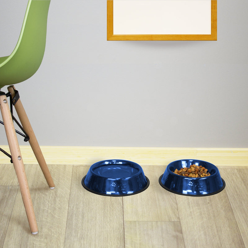 Platinum Pets Embossed Non-Tip Stainless Steel Cat/Dog Bowl Medium Sapphire Blue - BeesActive Australia