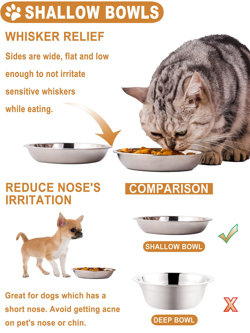VENTION Shallow Cat Food Bowls, 7 - 56 Oz Replacement Stainless Steel Cat Bowls for Elevated Stand, Whisker Fatigue Cat Bowls, Metal Cat Dishes, Dishwasher Safe, 4.9'' - 10.6'' Basic Bowls for Cat SET OF 4 5 7/10 Inch-Outer Dia. - BeesActive Australia