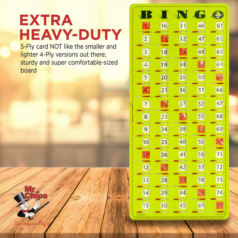 MR CHIPS Jam-Proof Master Board Bingo Cards Slide Shutter - Deluxe - Stitched Borders - 14.75" H x 6.75" W Bright Green - BeesActive Australia