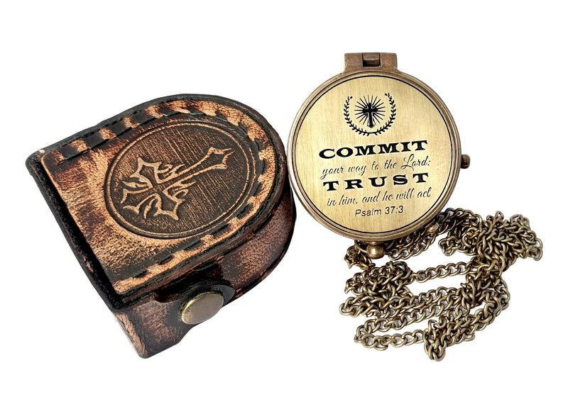 Brass Nautical - Brass Compass Engraved with Religious Scripture Verse, Gift for Son, Grandson, Daughter, Baptism, Confirmation Communion Godson Church Graudation Day Psalm 37:3 - "Commit Your Way to the Lord" - BeesActive Australia