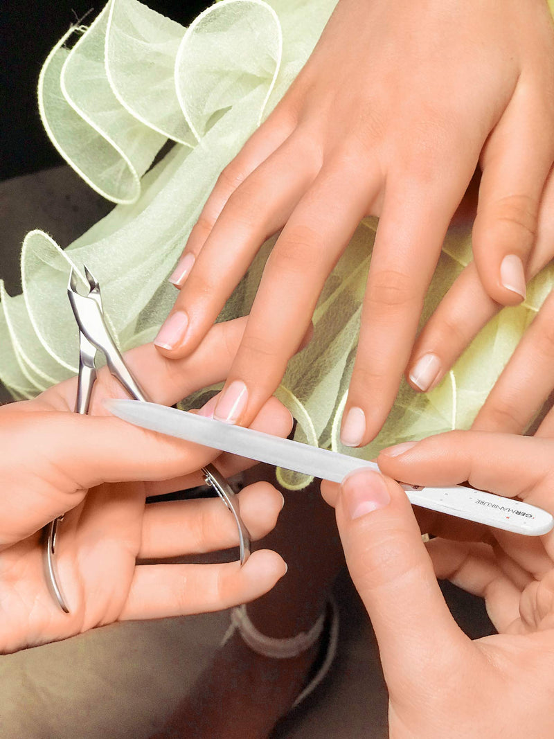 GERMANIKURE Gray Glass Nail File Set in Suede Cases - Ethically Made in Czech Republic - 2pc Fingernail File & Small Travel Nail File - Professional Manicure & Pedicure Kit for Natural Nails - BeesActive Australia