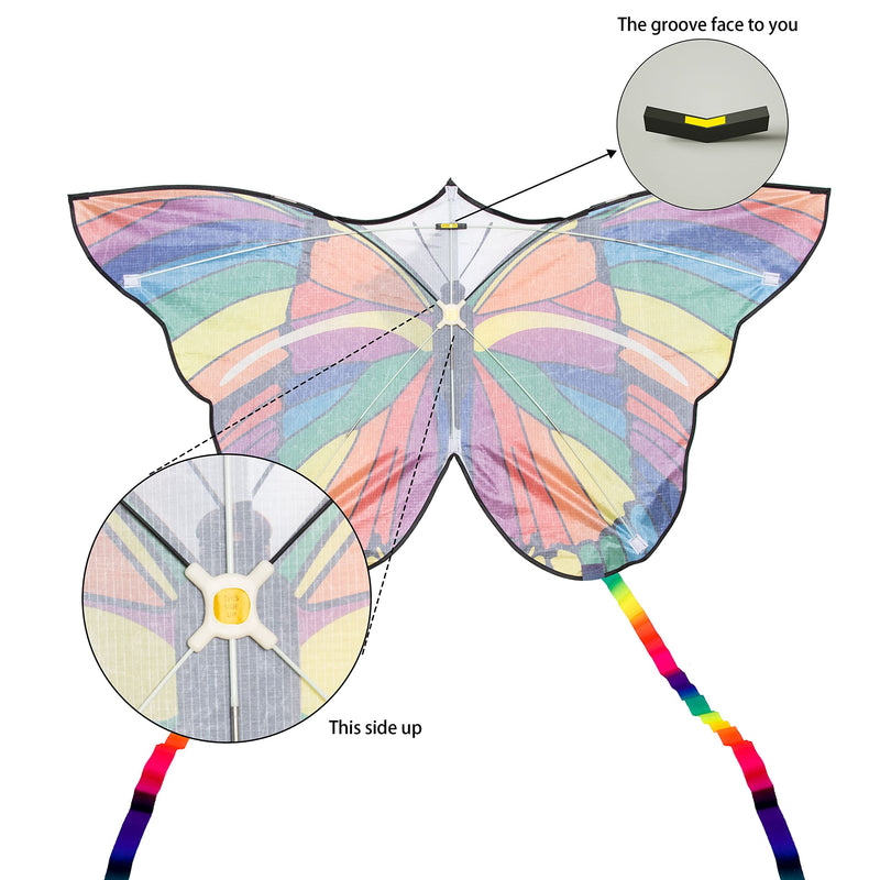 JEKOSEN 2022 Large Butterfly Kite for Kids and Adults Easy to Fly Single Line String with Tail for Beach Trip Park Family Outdoor Activities Stained Glass - BeesActive Australia