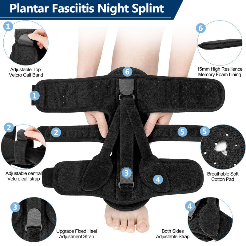 exhood Plantar Fasciitis Night Splint, Plantar Fasciitis Relief Brace, 3 Adjustable Straps Plantar Fasciitis Night Splint Relief Plantar Fasciitis, Foot Drop, Achilles Tendonitis, Day&Night Black - BeesActive Australia