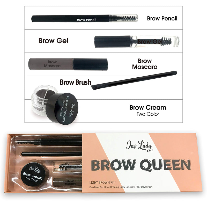 Ins Lady Brow Queen Eyebrow Essentials Kit Eyebrow Kit Eyebrow set Duo Brow Cream Gel, Eyebrow Tinted, Eyebrow Gel, Eyebrow Pen with brush, Eyebrow Angel Brush - BeesActive Australia