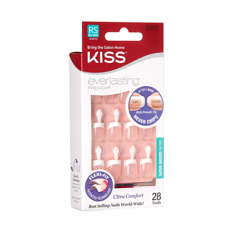 Kiss Everlasting French Glue-On Nails Kit, White, Real Short Length, Square Shape (1 PACK) 1 PACK - BeesActive Australia