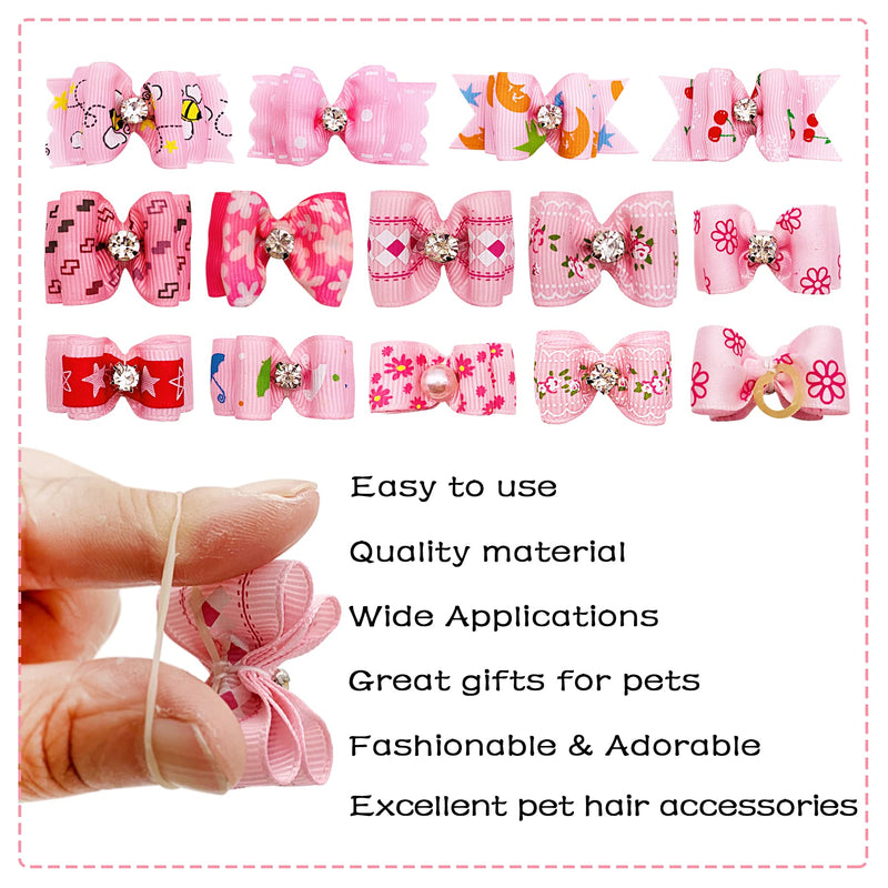PET SHOW 20pcs Small Dog Hair Bows with Rubber Bands Puppies Doggies Cats Topknot Bowknot Matching Hair Grooming Accessories for Boy Girl Pomeranian Yorkie Poodle Maltese Shih Tzu Groomer Pink - BeesActive Australia