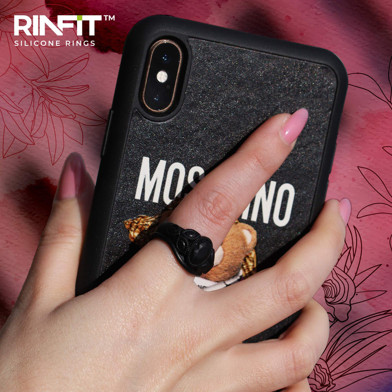 Rinfit Silicone Rings for Women - Oval Diamond Collection. Unique Women's Rubber Engagement Bands. Lifetime Coverage. U.S. Patent Pending Black 4 - BeesActive Australia