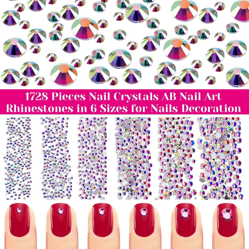 Rhinestones for Nails, Selizo 1728 Pcs Nail Art Rhinestones Crystals Charms with 120 Pcs Multi Shapes Nail Gems Diamonds and Nail Glue for Acrylic Nails Jewelry Decorations - BeesActive Australia