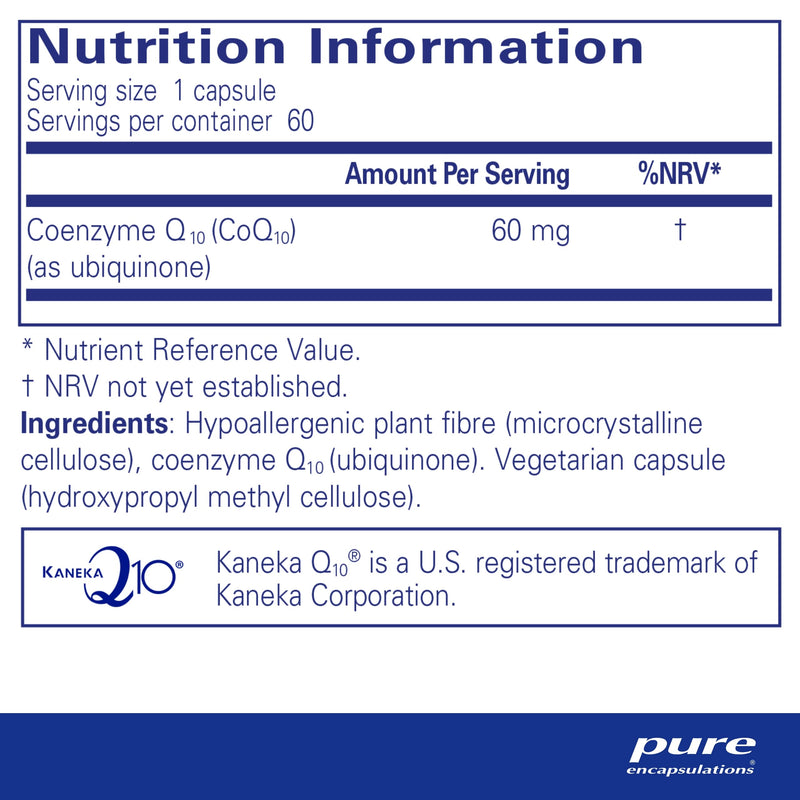Pure Encapsulations - CoQ10 60mg - Natural and Bio-Identical Fermented Coenzyme Q10-60 Capsules - BeesActive Australia