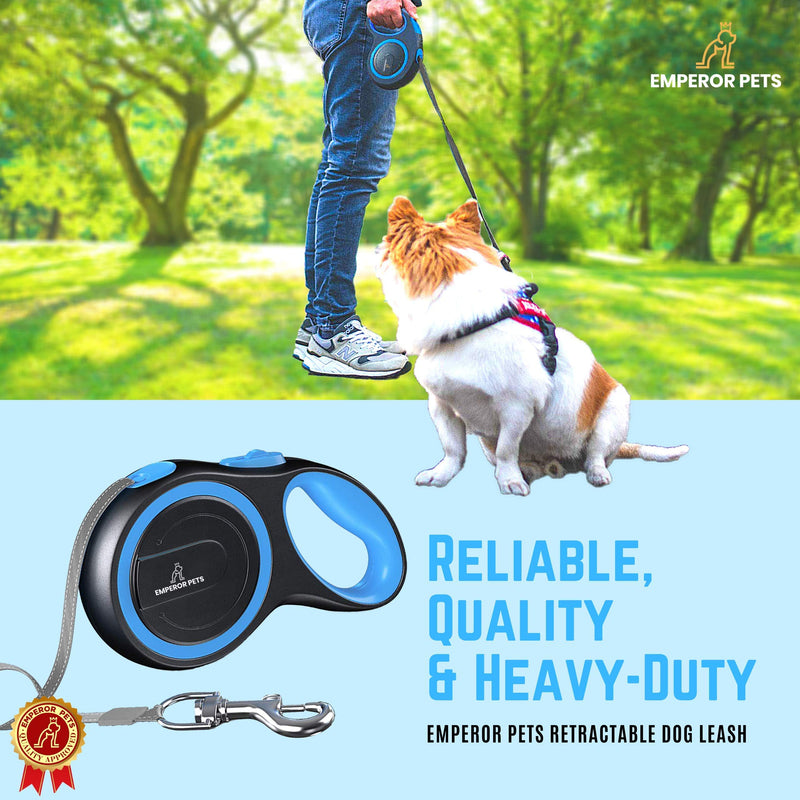 Emperor Pets 26 ft Retractable Dog Leash Large Dogs - Up to 110lb, Heavy Duty Dog Leash Retractable, Dog Leashes for Large Breed Dogs, Grey Dog Leash Large Dogs, Dog Leashes for Medium Dogs 26 ft. / 8m Blue - BeesActive Australia