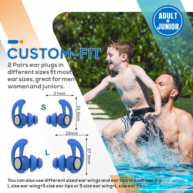 2 Pairs Ear Plugs for Swimming Adults, Hearprotek Reusable Custom-fit Swim Water Ear Plugs Men Women for Swimmers Shower Pool Bath Surfing Kayaking Canoeing(Blue) Blue - BeesActive Australia