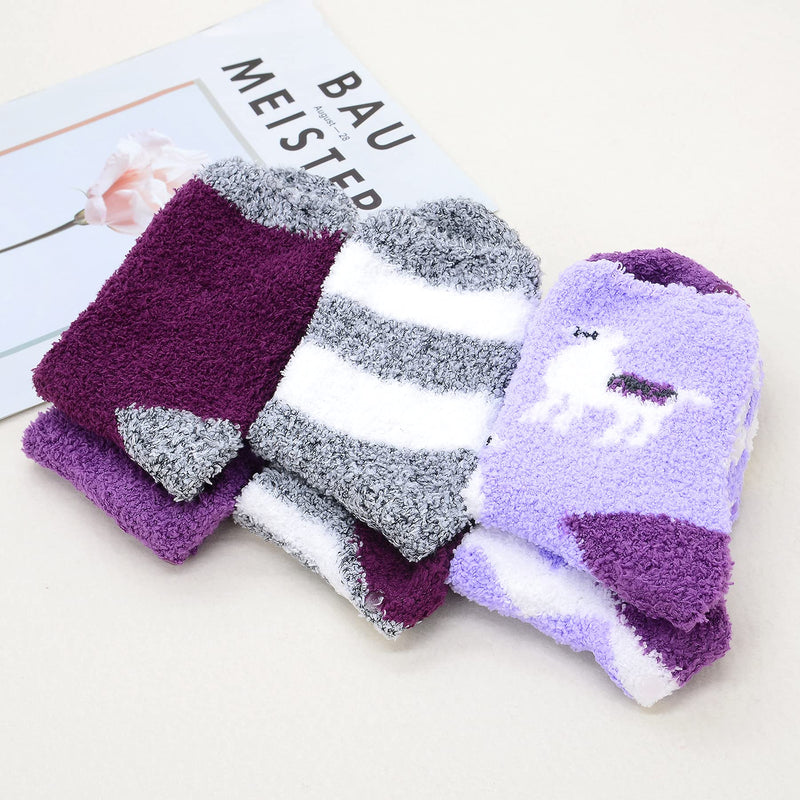 Zando Womens Fuzzy Socks with Grips Athletic Grip Socks Warm Slipper Socks Non Slip Cozy Socks Soft Thick Fluffy Socks One Size C 6/Deer Purple - BeesActive Australia