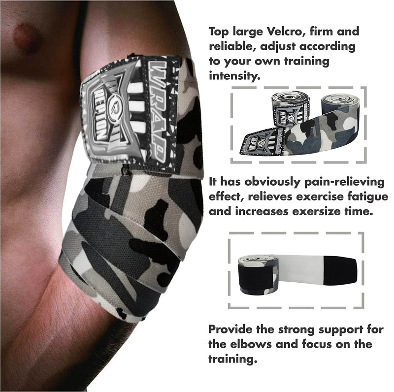 REPTON Elbow Wrap, Elbow Sleeves Support for Weightlifting, Powerlifting, CrossFit and Tendonitis | Adjustable Strap Compression Splint for Left and Right Size, Reversible Stabilizer (Grey Cemo) Grey Cemo - BeesActive Australia