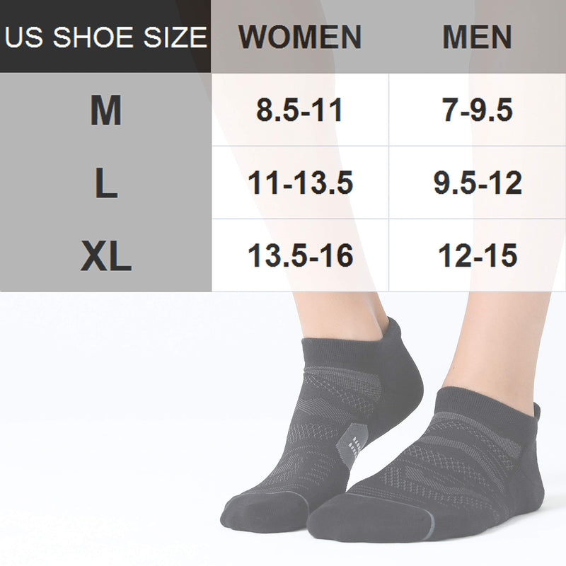 6 Pack Men's Running Ankle Socks with Cushion, Low Cut Athletic Tab Sport Socks Black + Grey Large - BeesActive Australia