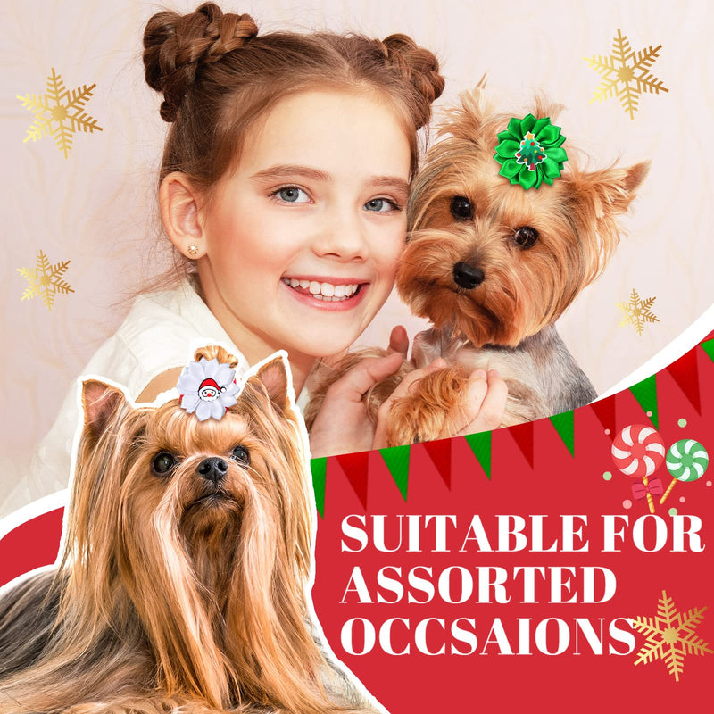 Sadnyy 100 Pcs Christmas Dog Hair Bows Flower Bows with Rubber Bands Pet Grooming Bow Puppy Top Knot Hair Bow Cute Hair Accessories for Pet Dog Cat Christmas Thanksgiving Party Gift Snowman Style - BeesActive Australia