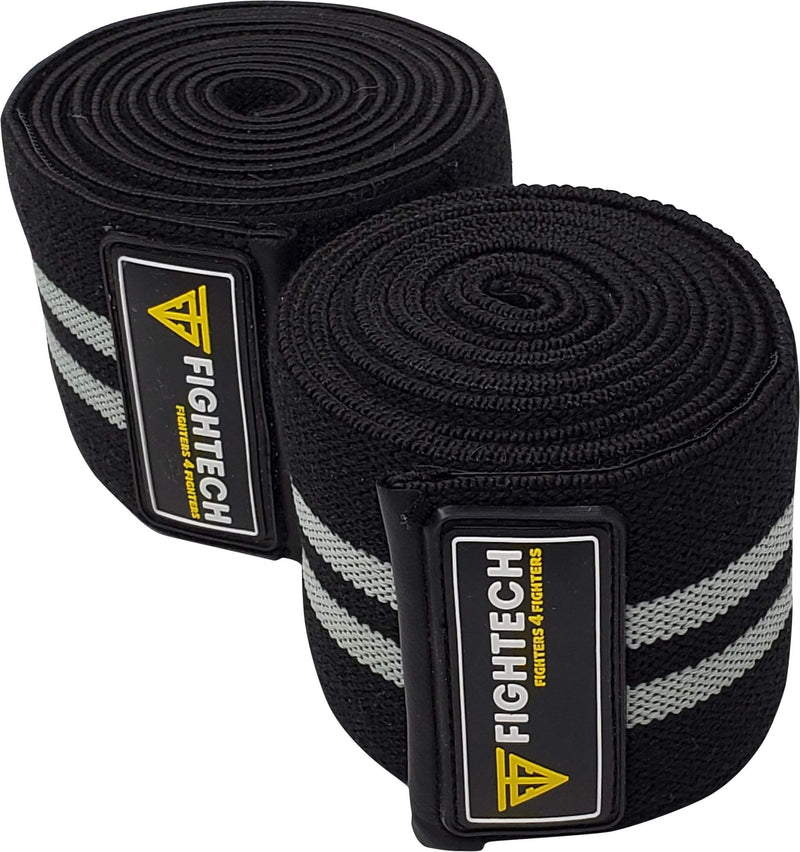 FIGHTECH Knee Wraps for Weightlifting | Men & Women | Bodybuilding Knee Squat Wraps | 82" Long Knee Straps for Compression & Elastic Support During Leg Presses, Cross Training Gym Workout | Pair GRAY - BeesActive Australia