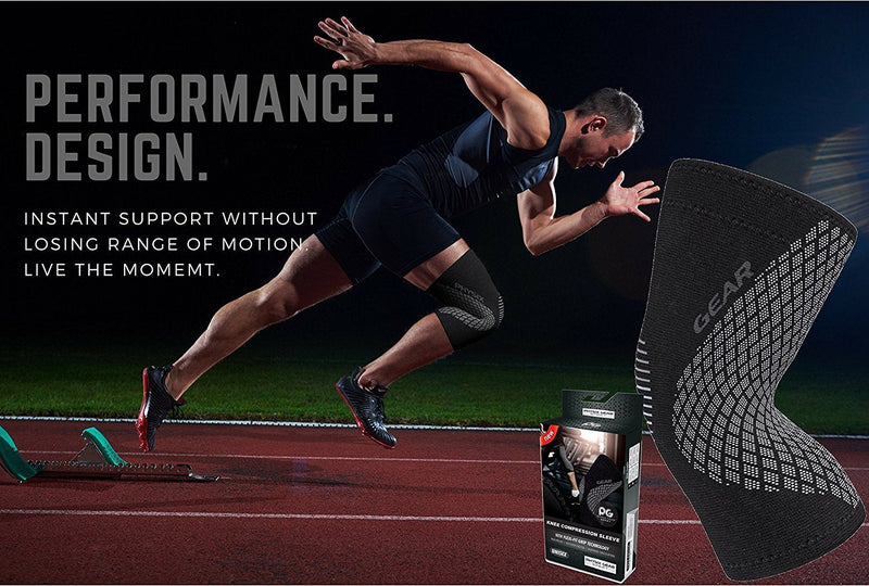 Physix Gear Sport Knee Support Brace - Best No-Slip Knee Braces for Knee Pain Women & Men, Compression Knee Sleeves for Running Workout Walking Hiking Sports Arthritis ACL Torn Meniscus Medium | 17"-19.5" Black/Grey (Single) - BeesActive Australia