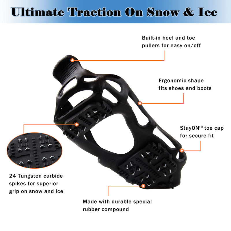 Shaddock Fishing Ice Cleats for Shoes Boots, Ice Snow Traction Cleats for Walking on Ice Snow Anti Slip Crampons Walk Cleats Overshoe Stretch Footwear for Men Women Climbing Hiking 24 Steel Crampons Large(7.5-10men/9-11women) - BeesActive Australia