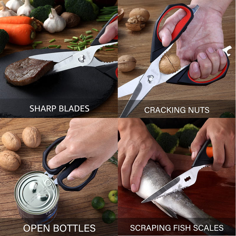 LIVINGO Kitchen Scissors, 2 Pack 9.25" Utility All Purpose Poultry Shears Heavy Duty Dishwasher Safe, Come Apart Sharp Stainless Steel Cooking Food Scissors for Cutting Meat, Chicken, Vegetable, Fish 2 Pack Kitchen Scissors - BeesActive Australia
