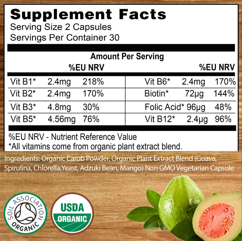 Organic Vitamin B Complex from Whole Foods - Blend of All 8 B Vitamins per Capsule - Vegan - 60 Capsules - BeesActive Australia