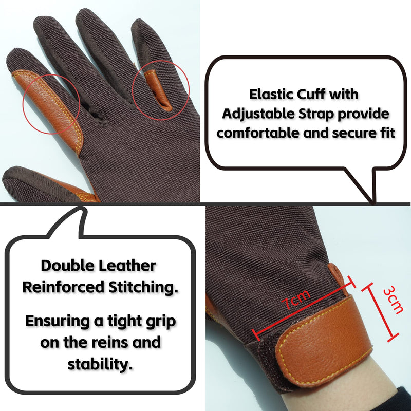 ONNAS 100% Leather Insulated Horse Riding Gloves for Women, Windproof Equestrian Riding Gloves for Ladyies, Breathable Horseback Riding Gloves for Girls Outdoor Cycling Driving Gardening Large Goat Leather Brown - BeesActive Australia