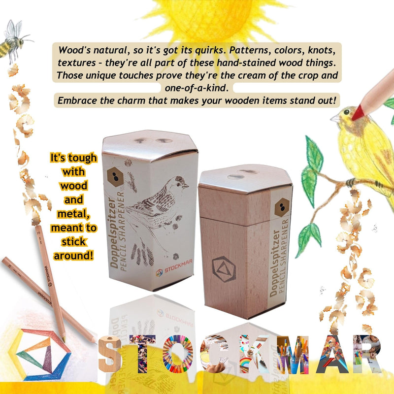 Stockmar Dual Pencil Sharpener FSC Lime Wood for Thin and Thick Pencils - Triangular and Hexagonal Shape - Colour Giants Stockmar, Waldorf Art Supplies, Made in Germany - BeesActive Australia