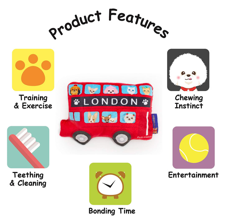 PetLondon Graphical London Red Bus Dog Toy - Fun Printed London Routemaster British Red Soft Plush Toy - 7" - BeesActive Australia