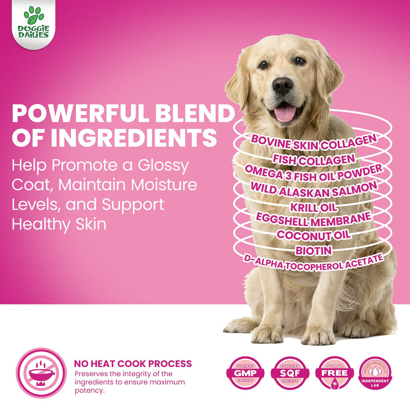 Doggie Dailies Skin & Coat Supplement + Antioxidant Support, 225 Soft Chews, Salmon Oil for Dogs Skin and Coat with Collagen, Omega 3, Krill Oil, Biotin, & Coconut Oil for Dogs - BeesActive Australia