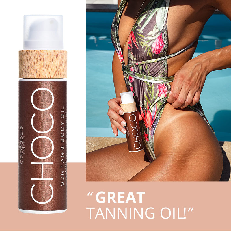 COCOSOLIS Choco Suntan & Body Oil - Organic Tanning Bed Lotion - Deep Chocolate Tan - Tanning Accelerator for Indoor Tanning Beds (110 Milliliters) - BeesActive Australia