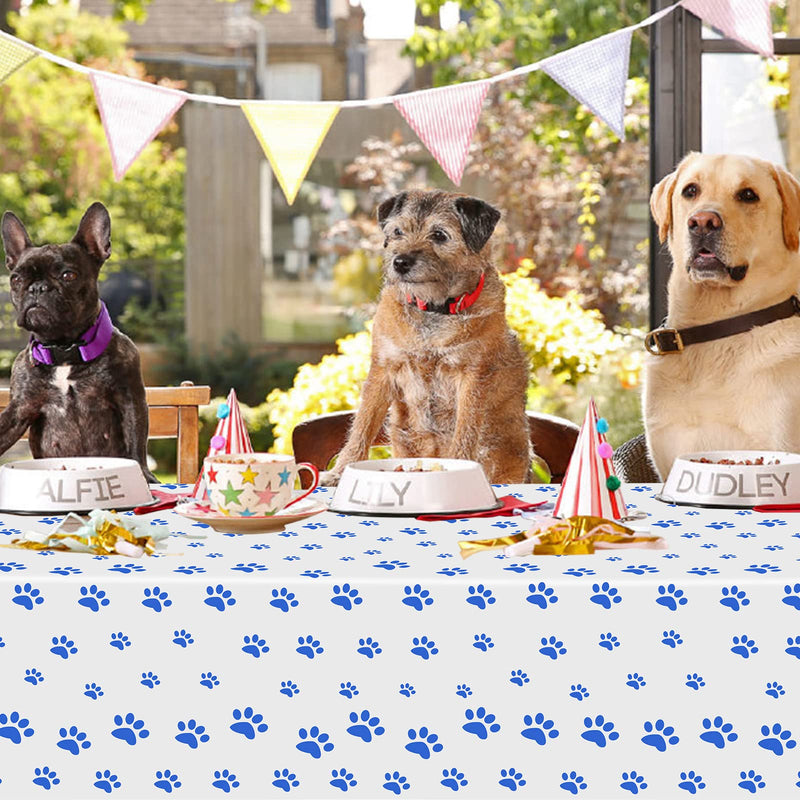 4 Pack Puppy Paw Print Tablecloth, 54x108'' Blue Plastic Disposable Table Cover for Pet Themed Party Decoration for Cat Dog Birthday Party Supplies Lets Pawty Party Supplies 4 Pack - BeesActive Australia
