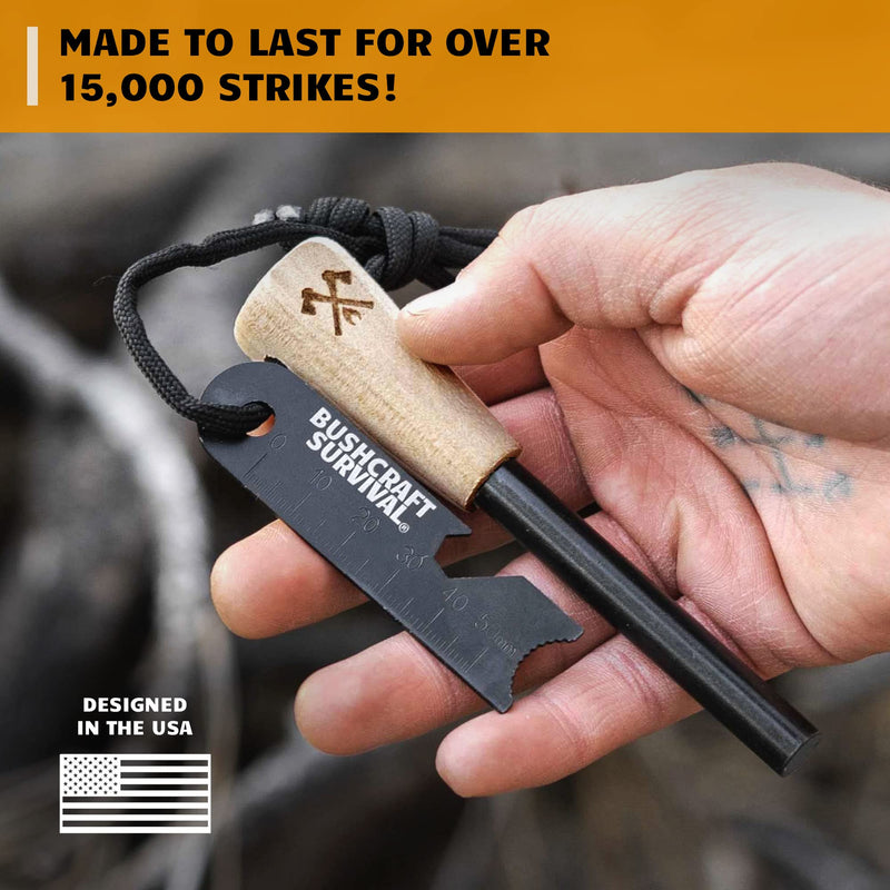 Ferro Rod Fire Starter Survival Tool | Flint and Steel w/Paracord Bracelet Compass & Whistle + 3 PK Extra Large Natural Tinder Fire Starting Ropes - BeesActive Australia