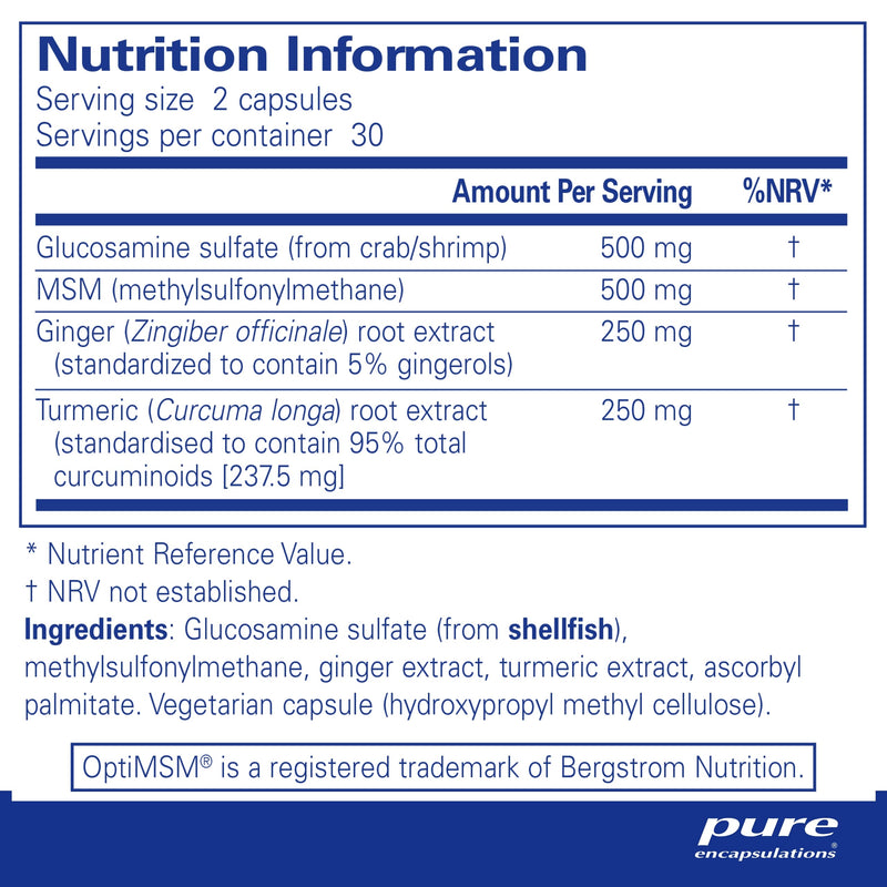 Pure Encapsulations - Glucosamine/MSM - Dietary Supplement Support for Healthy Joint Function and Tissues - with Ginger and Turmeric - 60 Capsules - BeesActive Australia