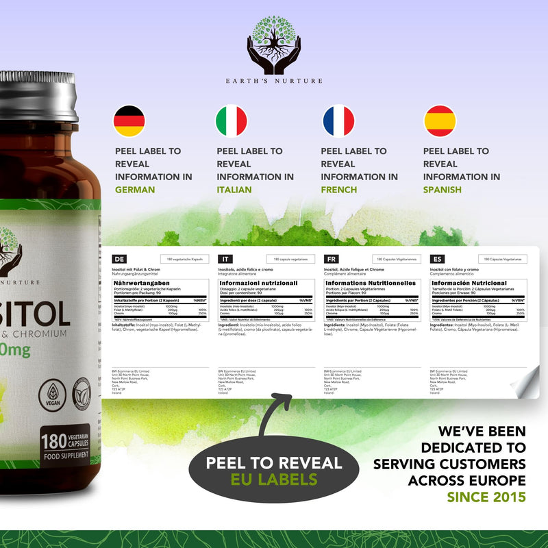 EN Myo-Inositol Chromium & Folate Blend | 1000mg Myo Inositol Per Serving | 180 Vegan Capsules | Supplements for Female Support | Vitamins for Women | Non GMO | Gluten & Allergen Free | Made in The UK 180 Count (Pack of 1) - BeesActive Australia