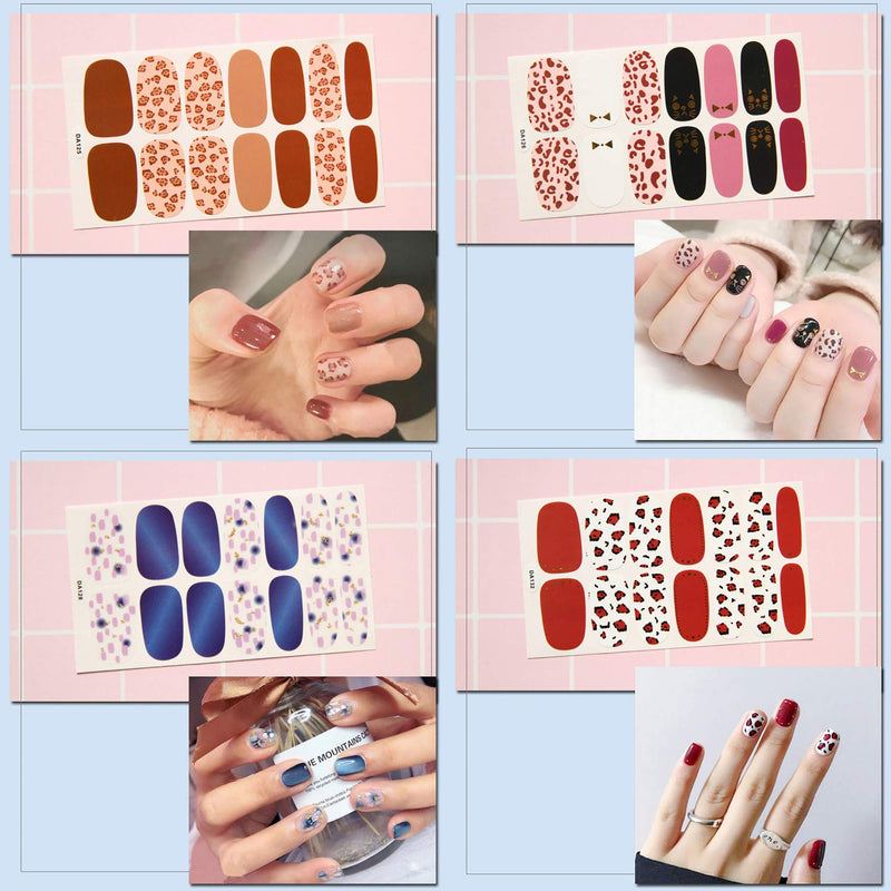 WOKOTO 15 Sheets Adhesive Nail Art Polish Stickers Tips With 1Pc Nail File Leopard Print Nail Wraps Decals Strips Set Manicure Accessories - BeesActive Australia