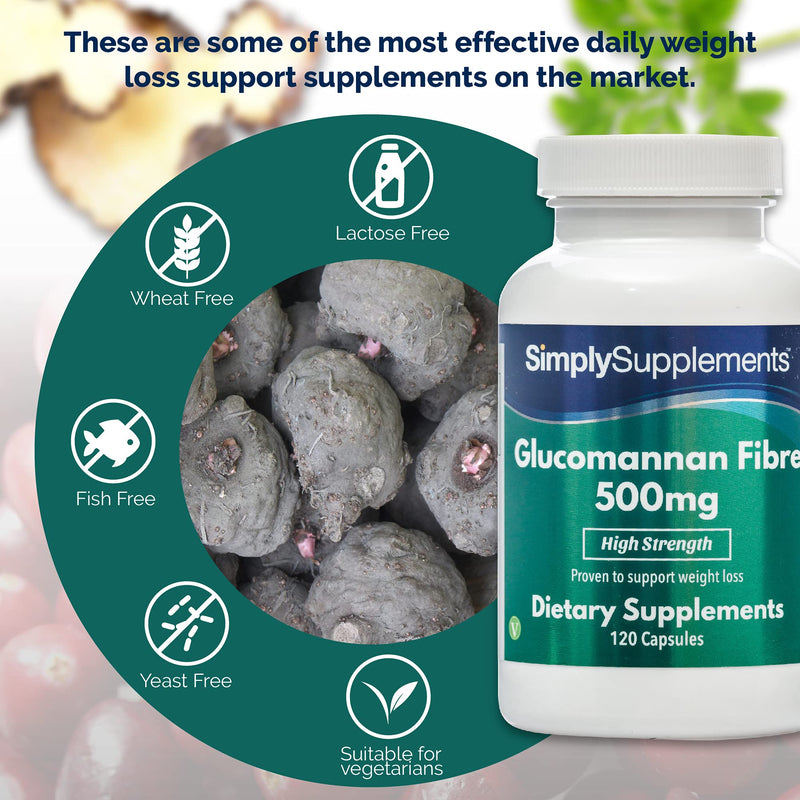 Glucomannan Capsules 500mg | Popular Appetite Suppressant Supplement for Weight Loss | Vegan & Vegetarian Friendly | 120 Capsules | Vegetarian Safe | Manufactured in The UK - BeesActive Australia