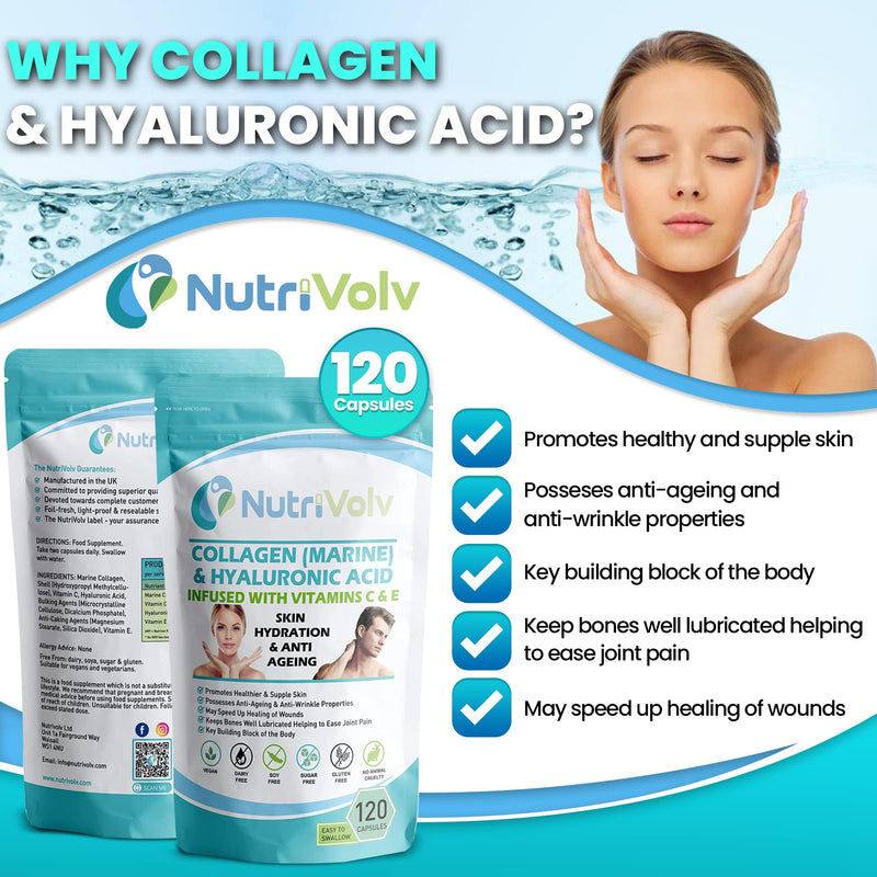 Collagen, Hyaluronic Acid High Strength with Vitamin C & E Beauty Pills Supports Tissue Repair, Anti Ageing & Skin Hydration | 120 Capsules - BeesActive Australia