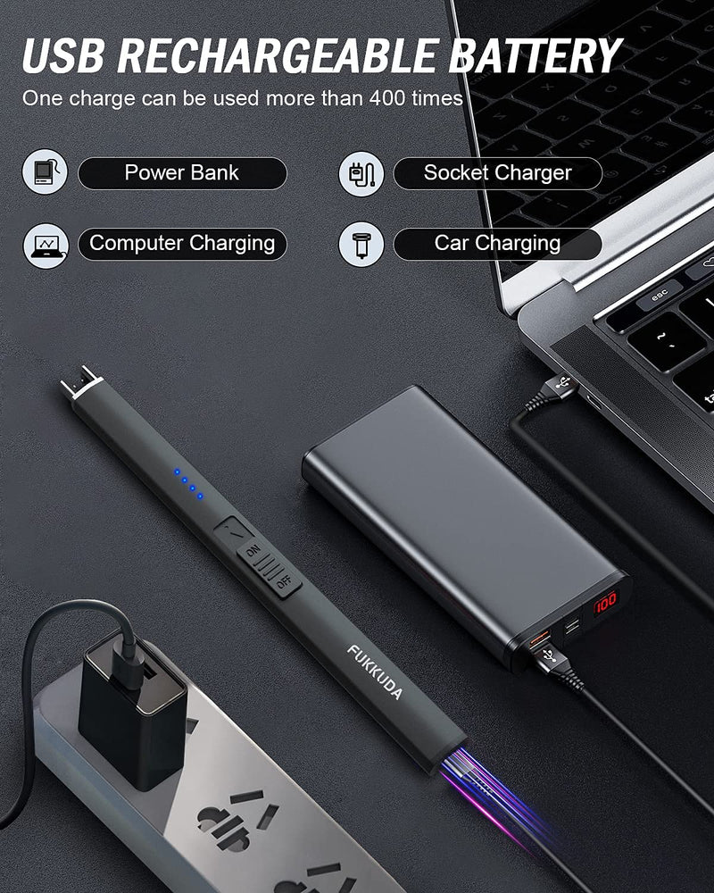 Electric Candle Lighter Plasma Arc Lighters Windproof & Flameless with USB Rechargeable Battery Double Safety Switch (Obisidian Black) Obsidian Black - BeesActive Australia